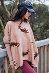 On the Prowl Lantern Sleeve Tiger Sweater w/ Side Slit - Taupe