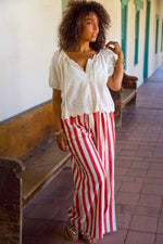 French Riviera Stripe Drawstring Pant - Red/Tan