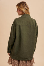 Alpine Drive Oversized Denim Shacket - Olive