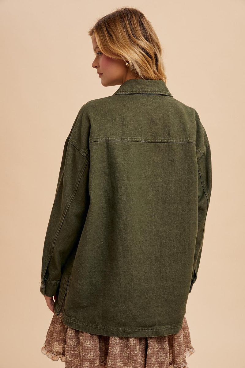 Alpine Drive Oversized Denim Shacket - Olive