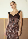 Bailey Rose Lace Detail Animal Print Slip Dress - Black/Brown