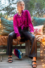 Sugar Plum Velvet Button Up Shirt - Magenta