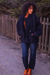 Cozy Cove Batwing Sleeve Teddy Coat - Navy