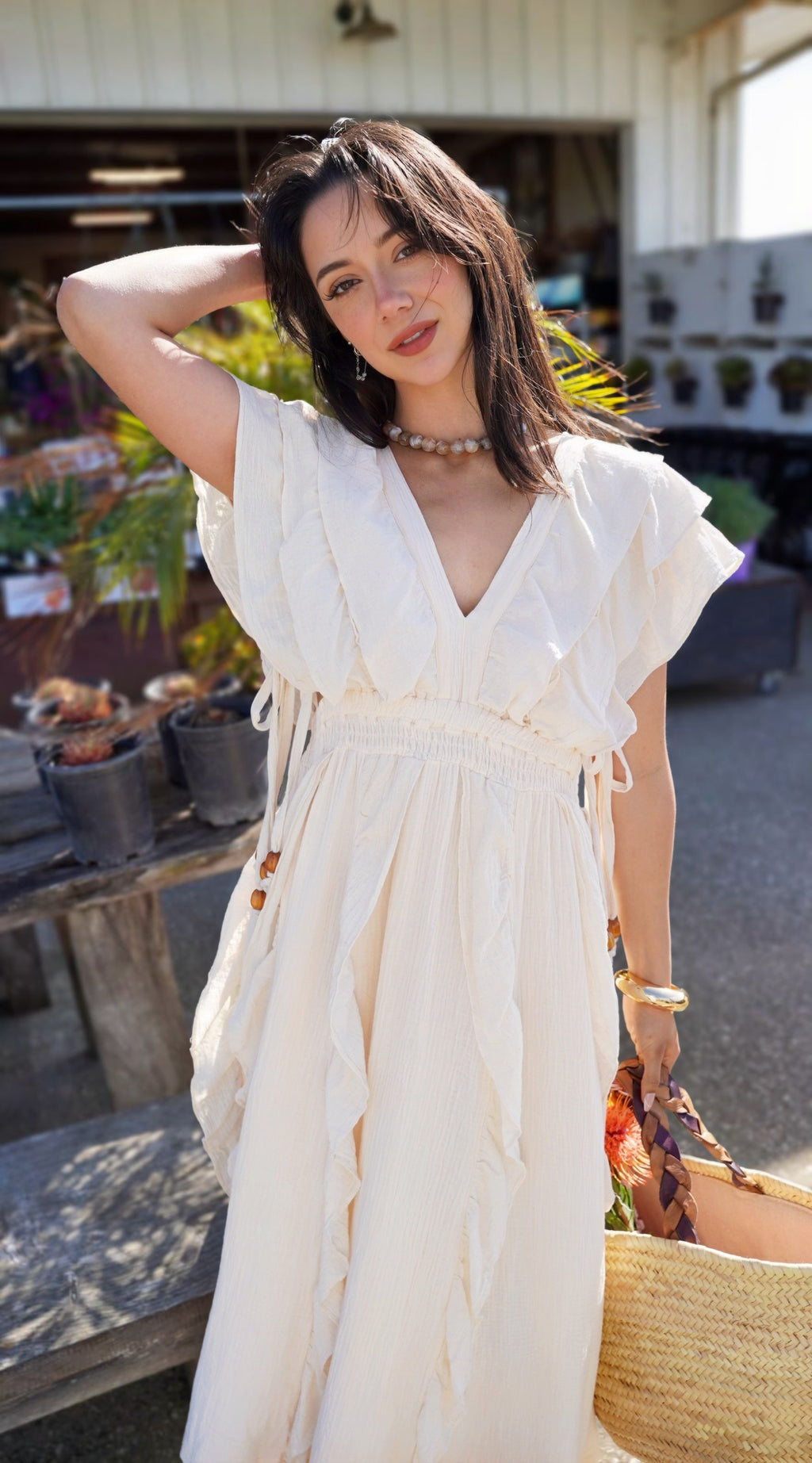 cotton gauze maxi dress with sleeves Aohooy Cotton Gauze Dress for Women Summer 3/4 Sleeve Lace Patch Baggy Lounge Maxi Dresses Empire Waist Beach Vacation Sundress Hot Pink,L, Women's,