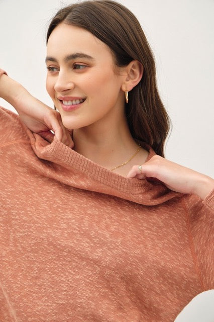 Norah Raglan Sweater Ribbed Hem- Persimmon