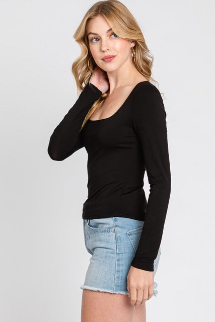 Soft to the Touch Double Layered Jersey Knit Longsleeve- Black