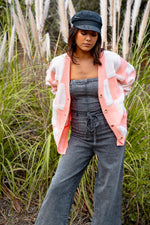 Peach Patch Oversized Textured Cardigan- Peach/Cream