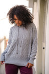 Hearthside Cableknit Hoodie Sweater- Heather Gray