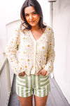 California Honey Daisy Detail Crochet Cardigan- Butter