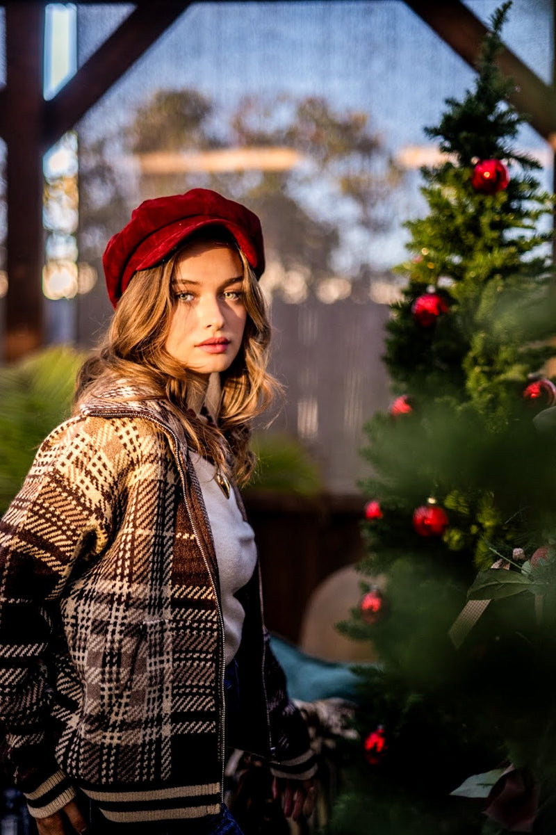 Holiday Away Plaid Zip Up Sweater - Mocha