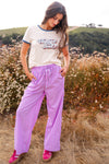 Cozy Does It Elastic Waist Drawstring Stripe Pants - Lavender