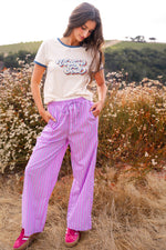 Cozy Does It Elastic Waist Drawstring Stripe Pants - Lavender