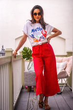 Que Sera Sera Striped Linen Pants- Red