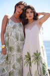 Final Touch Spaghetti Trap Palm Print Maxi Dress - Olive/Ivory