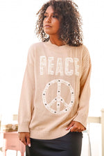 Peace Embellished Sweater-Champagne Peach