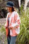 Peach Patch Oversized Textured Cardigan- Peach/Cream