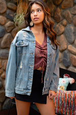 Worn In Wild Distressed Denim Long Jacket - Medium Wash