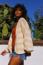 She’s A Natural Striped Button-Front Crochet Cardigan - Cream/Taupe