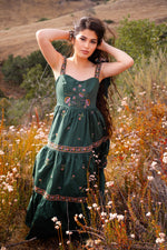 Magic Elixir Embroidered Detail Tie Strap Maxi Dress - Hunter/Multi