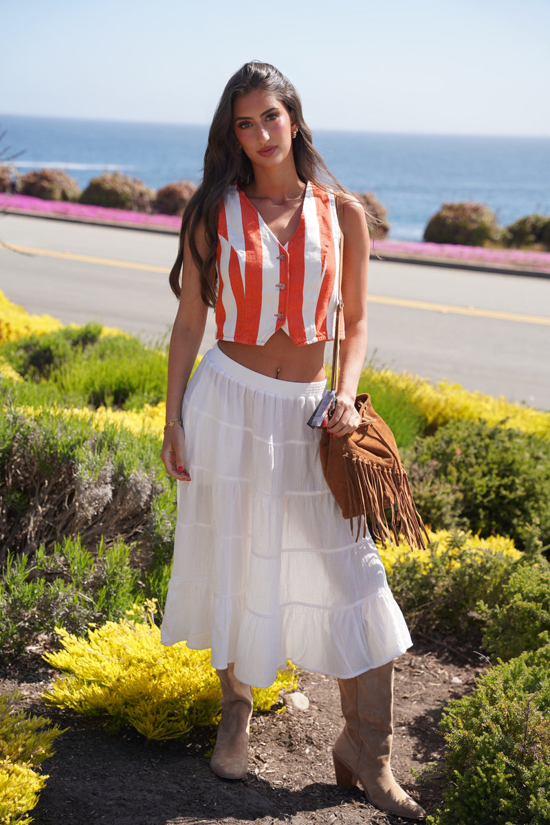 Emily Cotton Tiered Midi Skirt - White