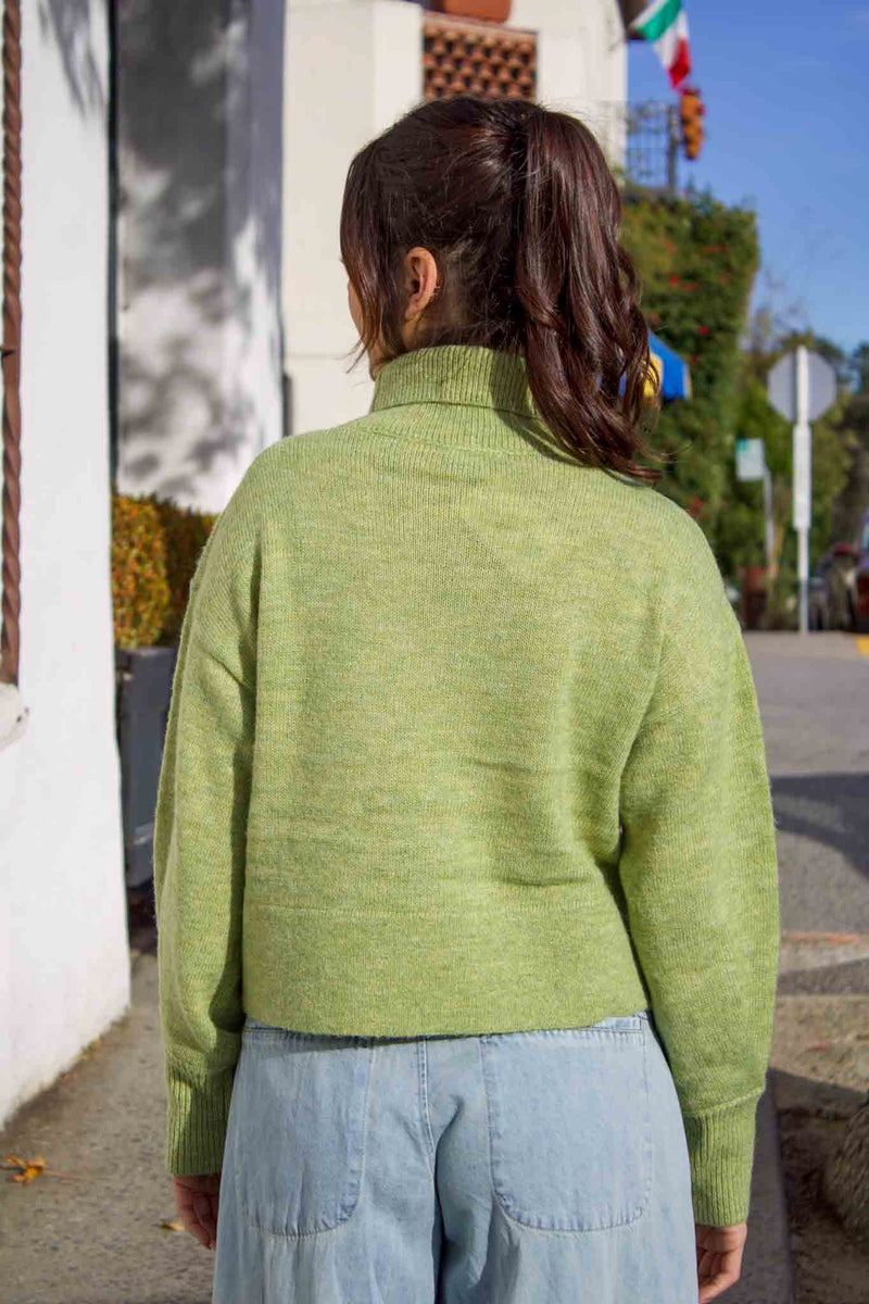 Shoreline Shift Turtleneck Knit Sweater- Lime