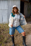 Going Places Color Block Corduroy Vest/Patterned Contrast-Jade/Ecru