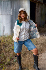 Going Places Color Block Corduroy Vest/Patterned Contrast-Jade/Ecru