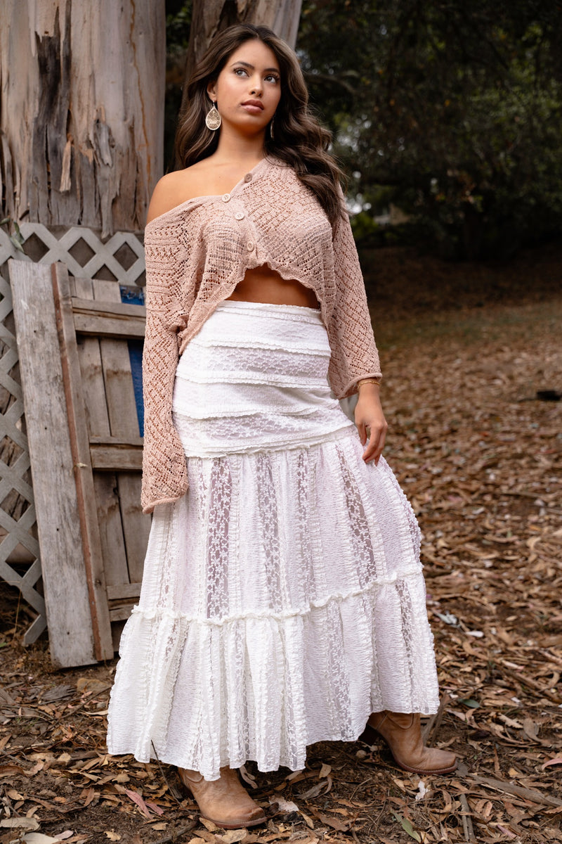 Stevie Lace Maxi Skirt- White