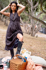 Hidden Hollow Sleeveless And Plaid Maxi Dress- Chocolate