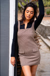 Cozy Rooted Sleeveless Houndstooth Dress- Brown