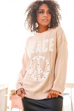 Peace Embellished Sweater-Champagne Peach