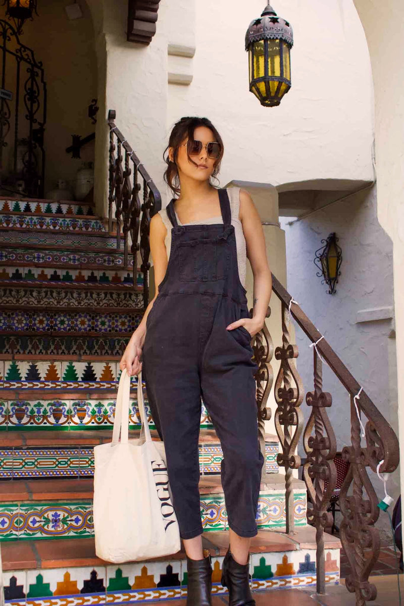 Coastal Cruising Tie Shoulder Overalls- Black