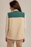 Going Places Color Block Corduroy Vest/Patterned Contrast-Jade/Ecru