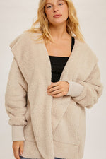 Touch of Heaven Faux Fur So Soft Plush Hooded Cardigan- Cream