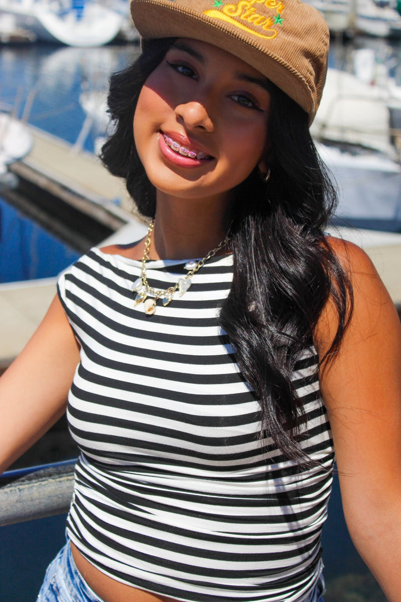 Bare It All Stripe Sleeveless Top - Black/White