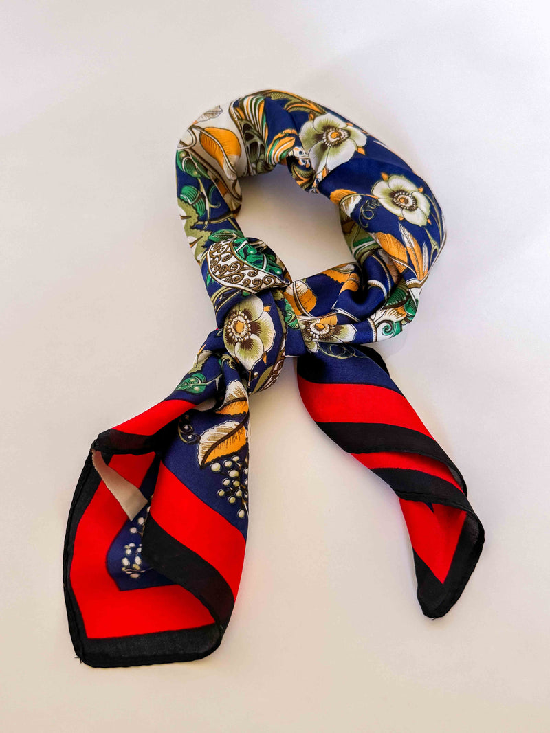 Vintage Floral Scarf - Navy/Crimson