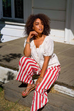 French Riviera Stripe Drawstring Pant - Red/Tan