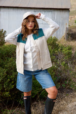 Going Places Color Block Corduroy Vest/Patterned Contrast-Jade/Ecru