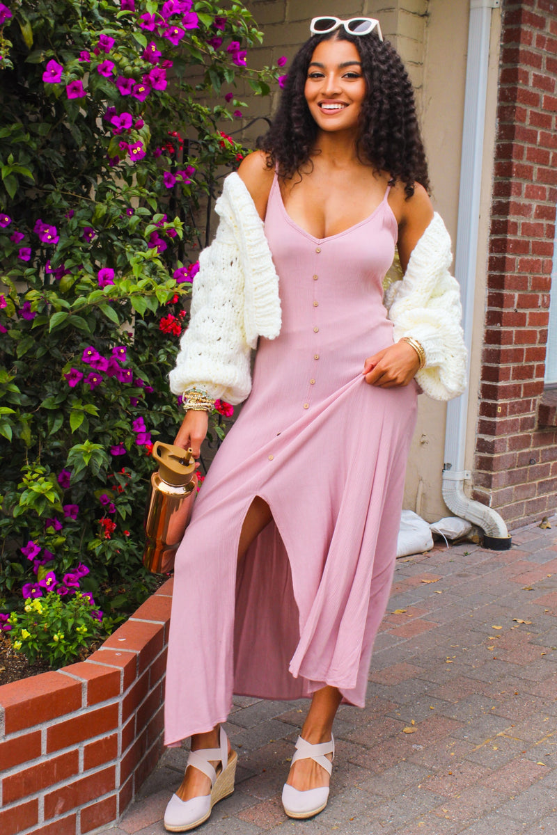 Cleo V-Neck Slit Front Maxi Dress - Mauve