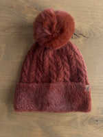 CC Cozy Cable Knit Pom Beanie-Rust