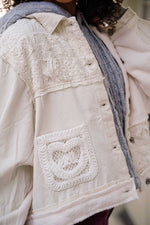 Sweet As Can Be Button Front Shacket Lace + Fleece- Oatmilk