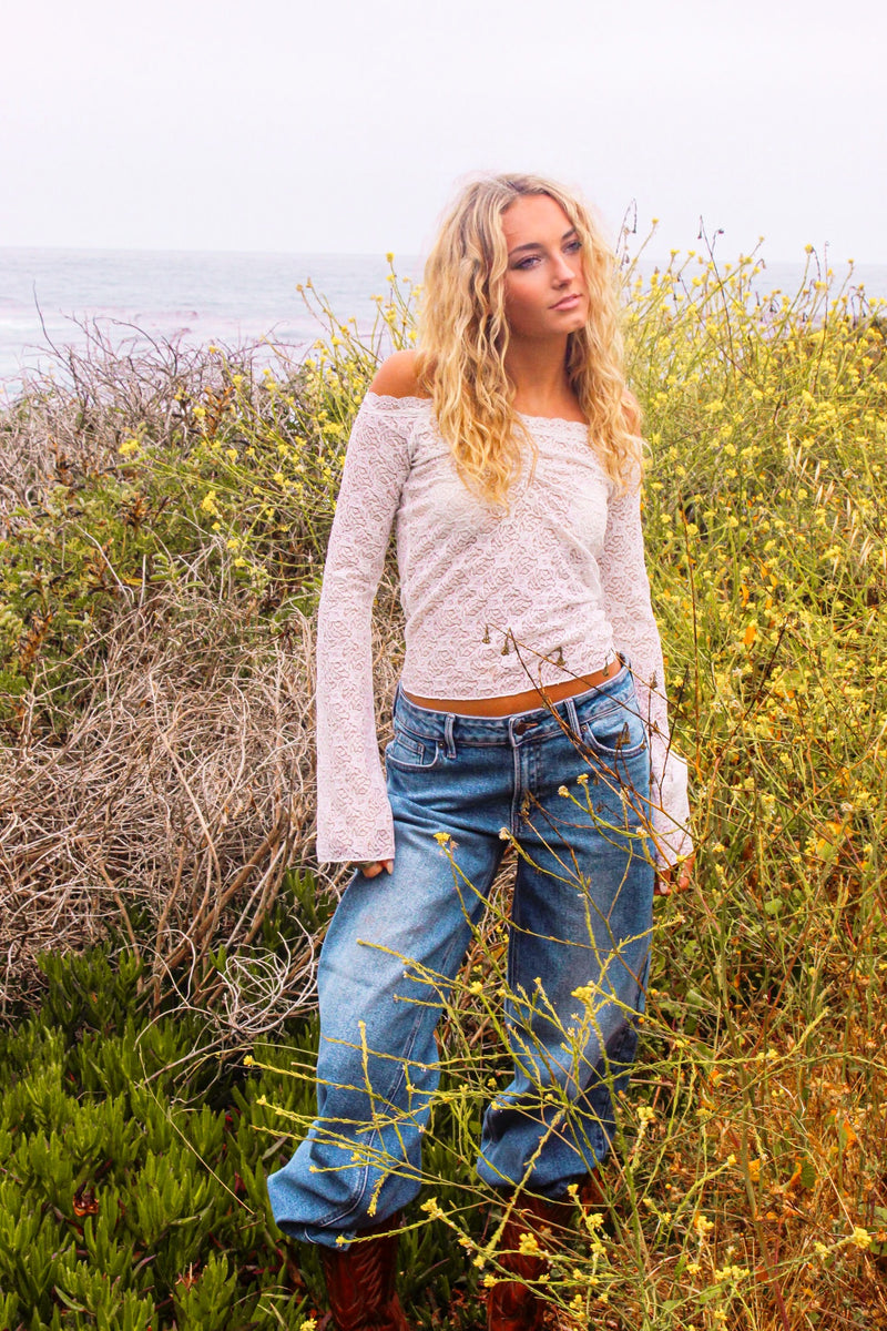 Lacy Lou Sheer Lace Longsleeve- White