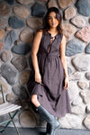 Hidden Hollow Sleeveless And Plaid Maxi Dress- Chocolate