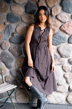 Hidden Hollow Sleeveless And Plaid Maxi Dress- Chocolate
