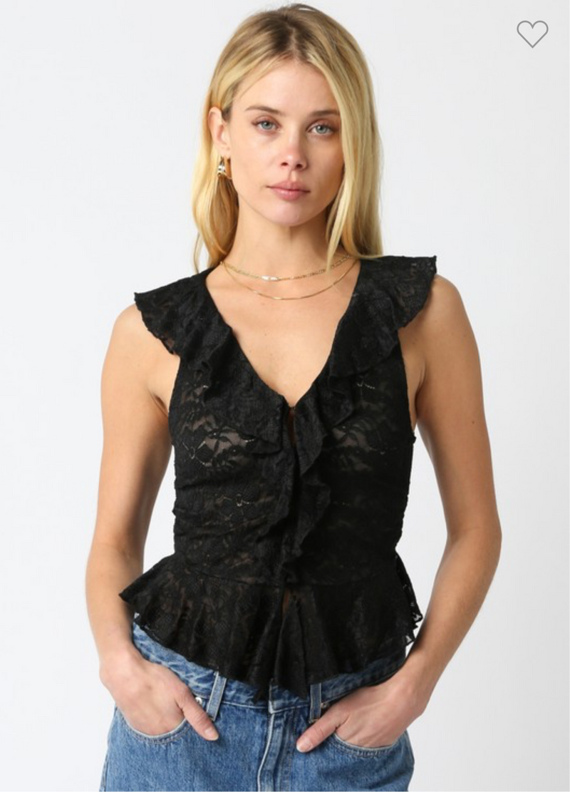 Olivaceous Lace V-Neck Top- Black