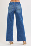 Risen Jeans Raw Hem Wide Leg Denim Pants - Dark Wash
