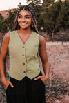 Wild Sage Button-Front Vest - Avocado