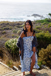 Lighthouse Floral Stripe Ruffle Detail Button Down Maxi Dress- Blue
