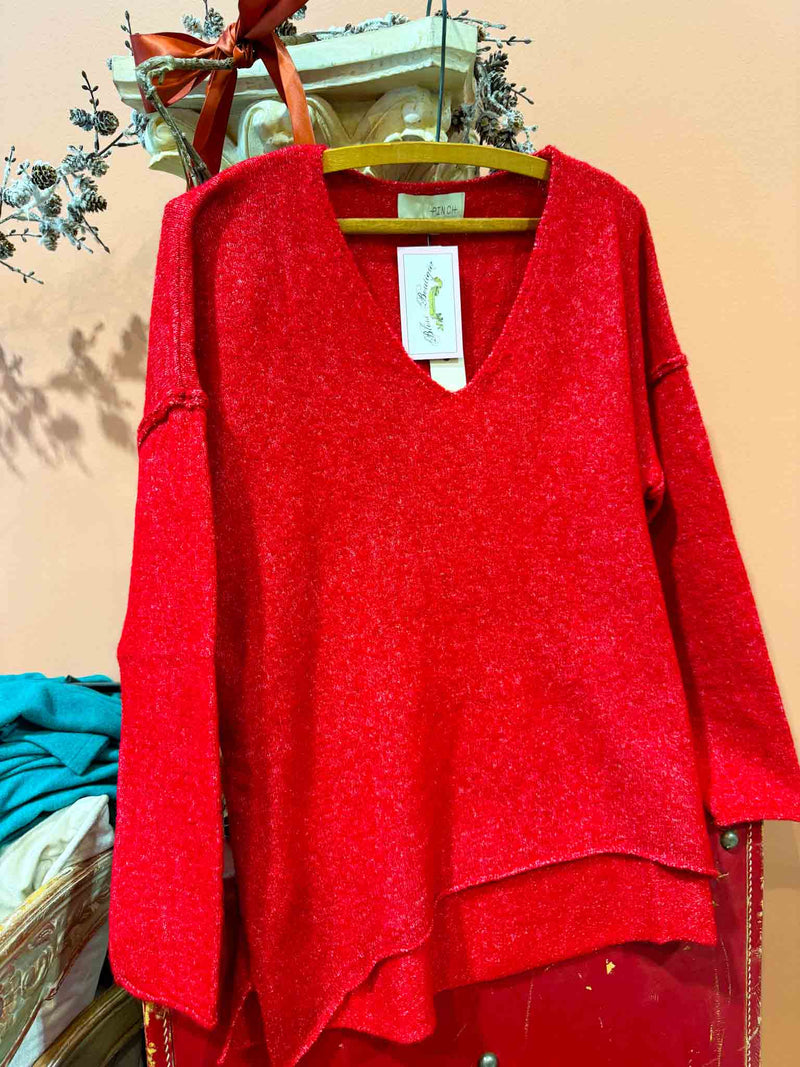 Pinch V-Neck Sweater- Red