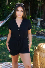 Chasing Shadows Button Down Romper - Black